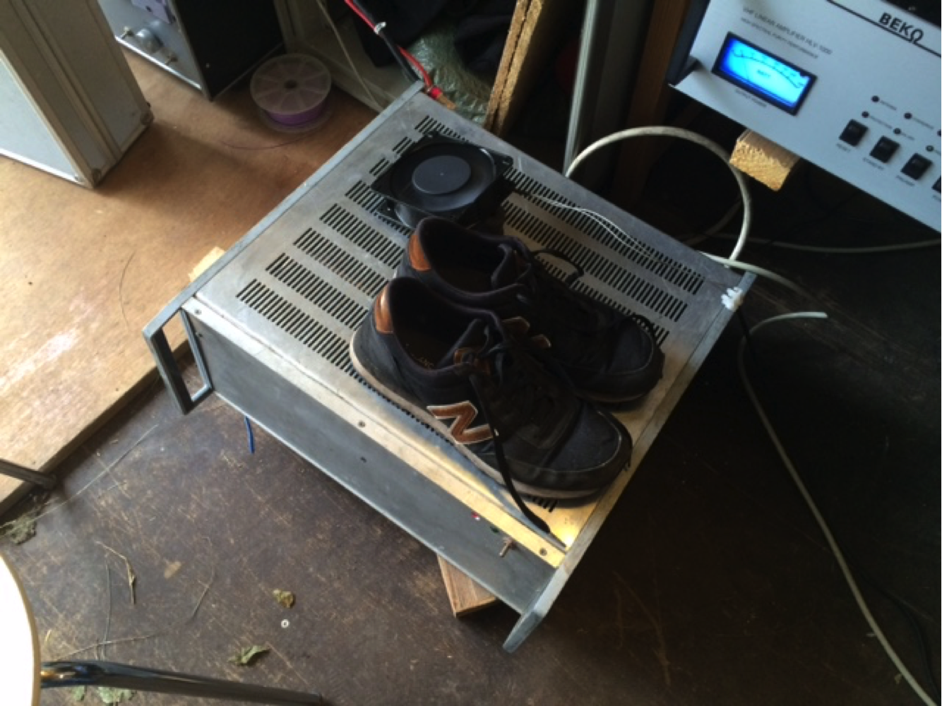 Drying shoes on the PA